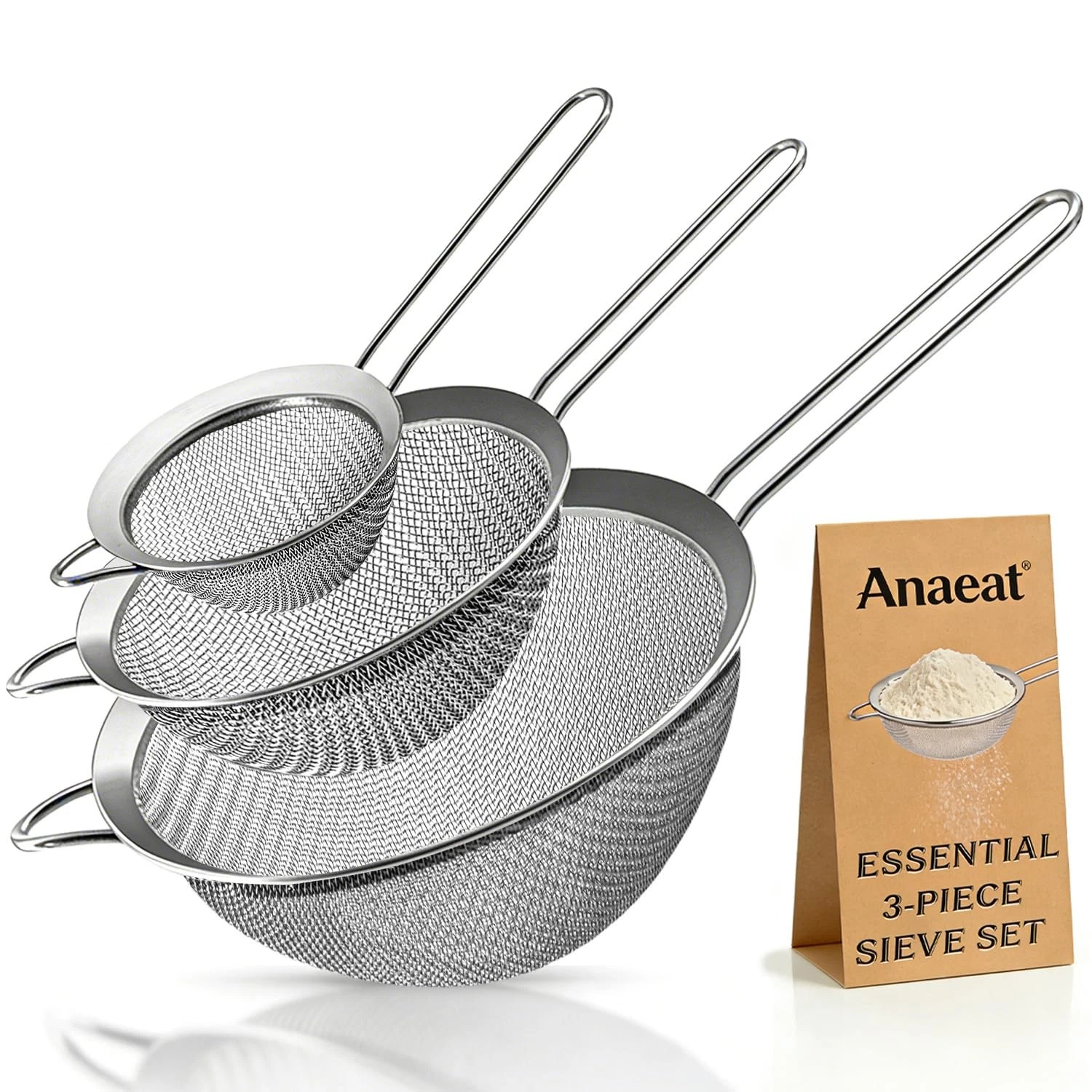 Anaeat Fine Mesh Strainers - Premium 3.15" + 5.5" + 7.87" Diameter (Set of 3)