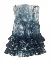 vintage denim strapless mini dress with ruffle hem
