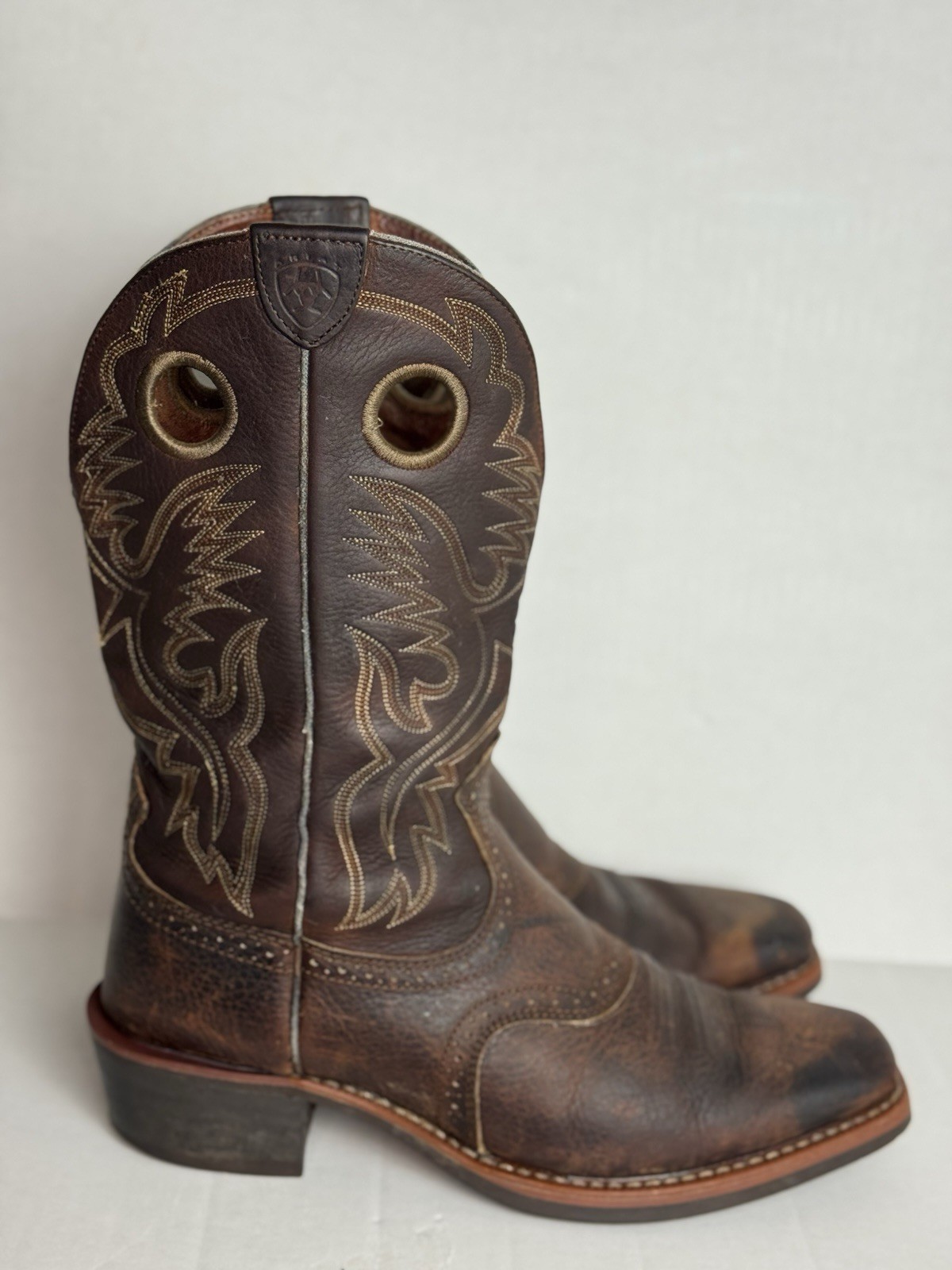 ARIAT QuickDraw Brown and Tan Leather Square Toe Cowboy Boots for Men Size 10EE