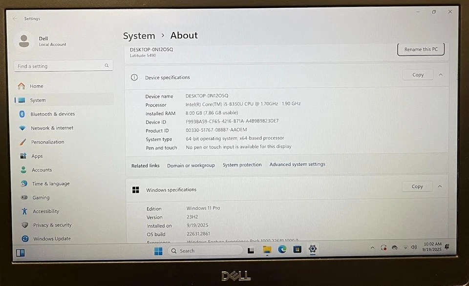 Dell Latitude 5490 14” FHD Laptop i5-8350U 8GB RAM 240GB SSD Windows 11 Pro - Image 4 of 4