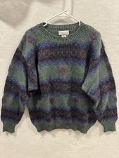 Tricots St. Raphael 100 Pure New Wool Sweater Size Large Fair Isle Abstract