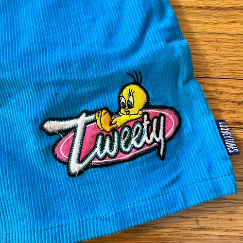 VTG Y2K Looney Tunes Shorts Womens 11 Tweety Bird Blue Corduroy Vintage - Picture 2 of 9