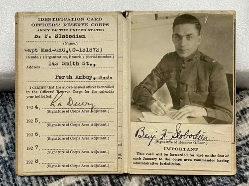 WW1 WWI Military US Army Officer's Reserve Corps Photo ID Card Perth Amboy NJ