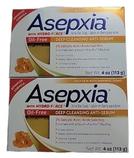 ASEPXIA  Acne Soap 2 Bars Salicylic Acid  And Sulfur No Oil Deep Cleansing