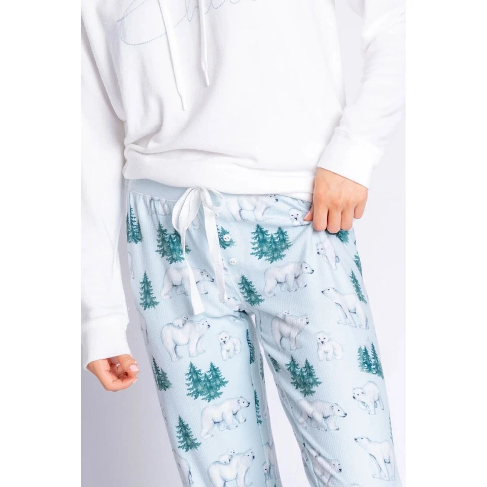 PJ Salvage Womens Ice Blue Polar Bear Stretch Jogger Lounge Pants Soft XL - Image 2 of 4