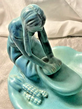 Van Briggle Pottery Vintage Blue Native American Indian Girl Grinding Corn Maize Van Briggle Pottery Vintage Blue Native American Indian Girl Grinding Corn Maize