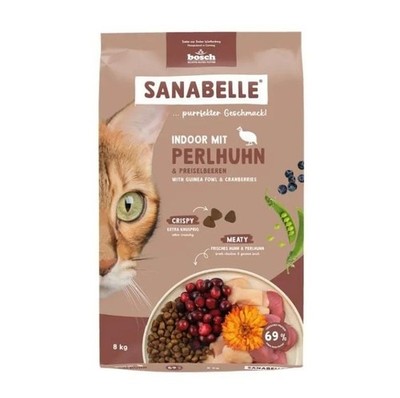 SANABELLE Indoor Perlhuhn Trockenfutter für adulte Katzen Wohnungskatzen 8 kg