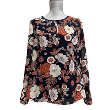 Daniel Rainn Floral Blouse Sheer PM Boho Peasant Cottage Botanical M Layered