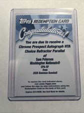 2026 Bowman Chrome Baseball Sam Petersen HTA Choice Autograph /150 Redemption