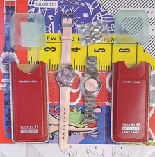 Swatch Lot Womens Rare Pink Dial Vintage Watches With Cases And Batteries 