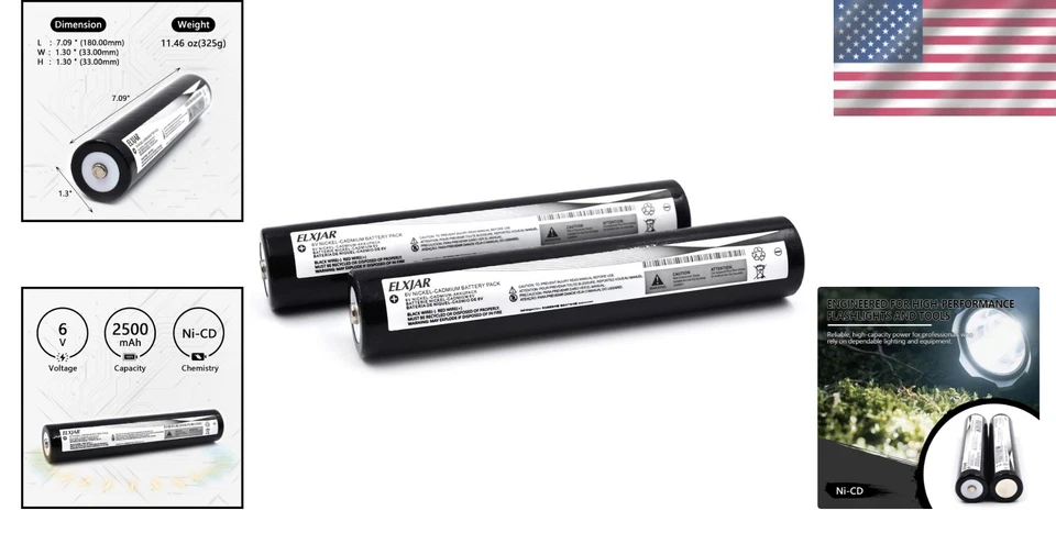 Paquete de 2 baterías recargables de 6V 2500mAh Ni-CD para aventuras de linterna al aire libre Foto 2 de 4