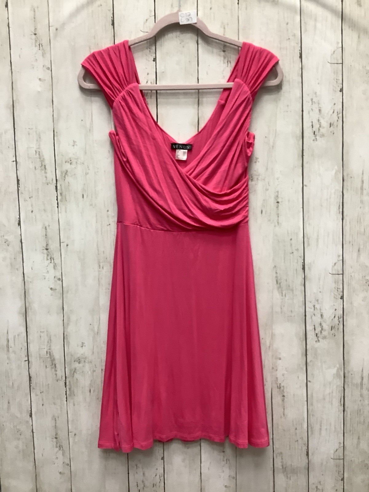 VENUS Pink Ruched Cap Sleeve Surplice Fit & Flare Mini Dress - Size Small