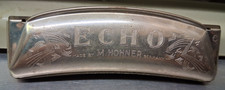 Vintage M. Hohner Echo Grand Prix Curved Harmonica Key C Germany brown wood
