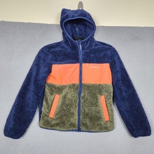 Eddie Bauer Jacket Kids Small 7/8 Blue Orange Sherpa Fleece Hooded Full Zip
