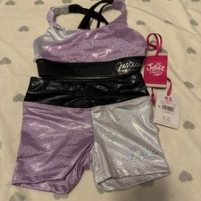 Justice Girl's Size L 12/14 Dance Gym 2 Piece Set Bra And Shorts NEW Glittery