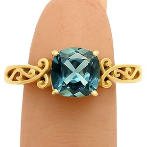 Authentic 18K Gold Plated Cushion Cut Gemstone Ring Vintage Filigree Design TGR1024