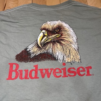 Budweiser King of Beers Eagle Graphic T-Shirt Men's L Faded Green Double Sided