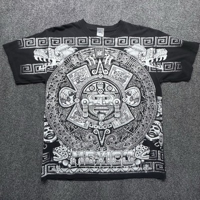 Aztec Calendar Double Sided Print T-shirt Sz XL