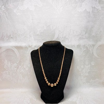 NECKLACE vintage goldtone metal graduated beads chain spring ring clasp ...