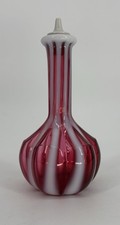 Vtg Fenton Cranberry Opalescent Glass Barber Bottle Striped Optic Rib W/Stopper