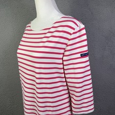 Saint James Dress Womens 12 Pink White Stripped 3/4 Sleeve Boat Neck Preppy