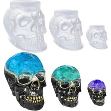 Set of Large  Medium  Small 3D Skull Resin Molds, Flexible Clear Silicone S...