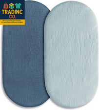 Muslin Bassinet Fitted Sheets, 2 Pack for Baby Boy and Girl, Soft Breathable Str