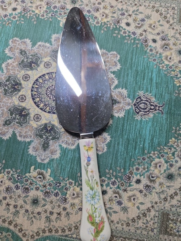 Vintage Aynsley England Floral Bone China Handle Cake Pie Server Stainless Steel