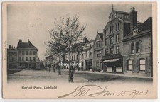 1903 Postcard MARKET PLACE LICHFIELD, Staffordshire (1903 Lichfield Postmark)