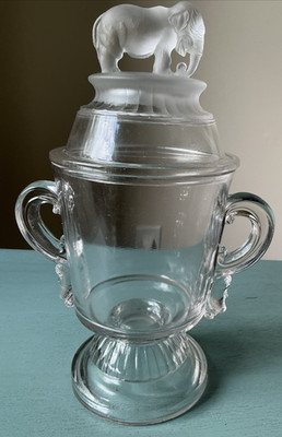 EAPG 1884 Canton Glass Co. ''JUMBO'' P.T. Barnum Elephant Covered Sugar Jar Rare