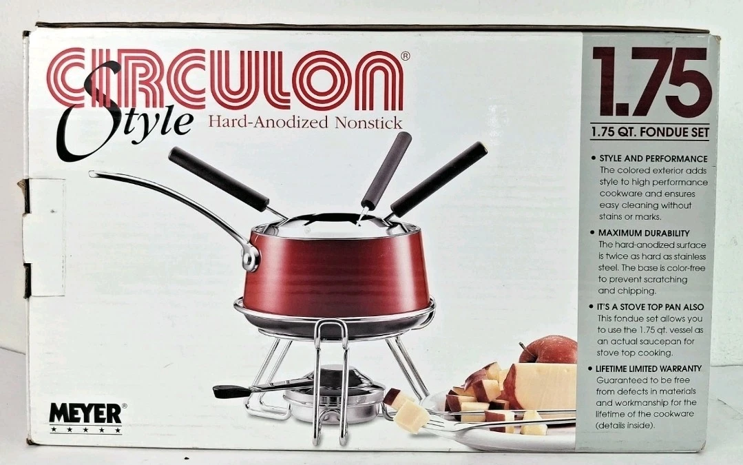 CIRCULON style Hard Anodized Nonstick 1.75 qt Fondue Set New in Open Box