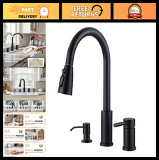 3 Hole Kitchen Faucet with Soap Dispenser Separate Handle - Modern Design, Eas