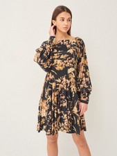 Zimmermann Unbridled Basque Long Sleeve Silk Mini Dress Black Floral 0 AU 8 US 4