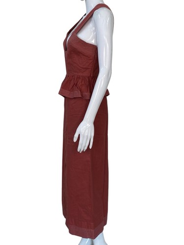 Ulla Johnson Femmes Designer Péplum Boho sans Manche Rouille Coton Midi ROBE XS - Photo 6 sur 14