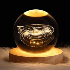 USB 3D Solar System Globe Galaxy Night Light LED Crystal Ball Table Lamp Bedside