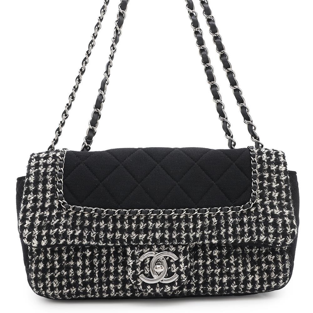 CHANEL Coco Mark Tweed Chain Shoulder Bag in Black White A92533