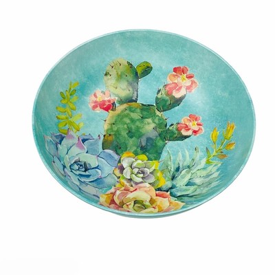 Desert Cactus Succulents Pastel Blue Melamine 12'' Salad Pasta Chips Serving Bowl