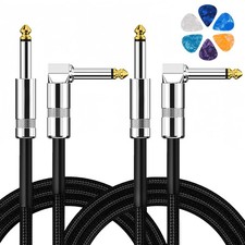 2-Pack 10ft Guitar Cables, Right-Angle to Straight Instrument Cords for Guitar