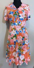 Maggie London Orange Multicolor Floral Ruffled Front Back Zip Dress Size 8