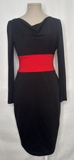 DAVID MEISTER Black Red Drape Neck Long Sleeve Sheath Dress SZ 2