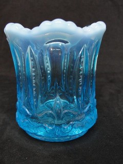 EAPG Jefferson Glass Co's Teal Blue Opalescent Iris With Meander Toothpick