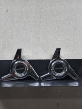 Pair Vintage Tru-spoke 3 Wing Spinner Center Caps Chrome Knock Off Wheel Tri-bar