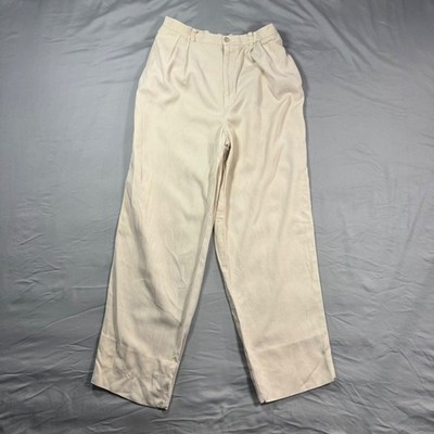 Banana Republic 100% Silk Pleated Wide Leg Pants Cream Off-White Womens 4 VTG
