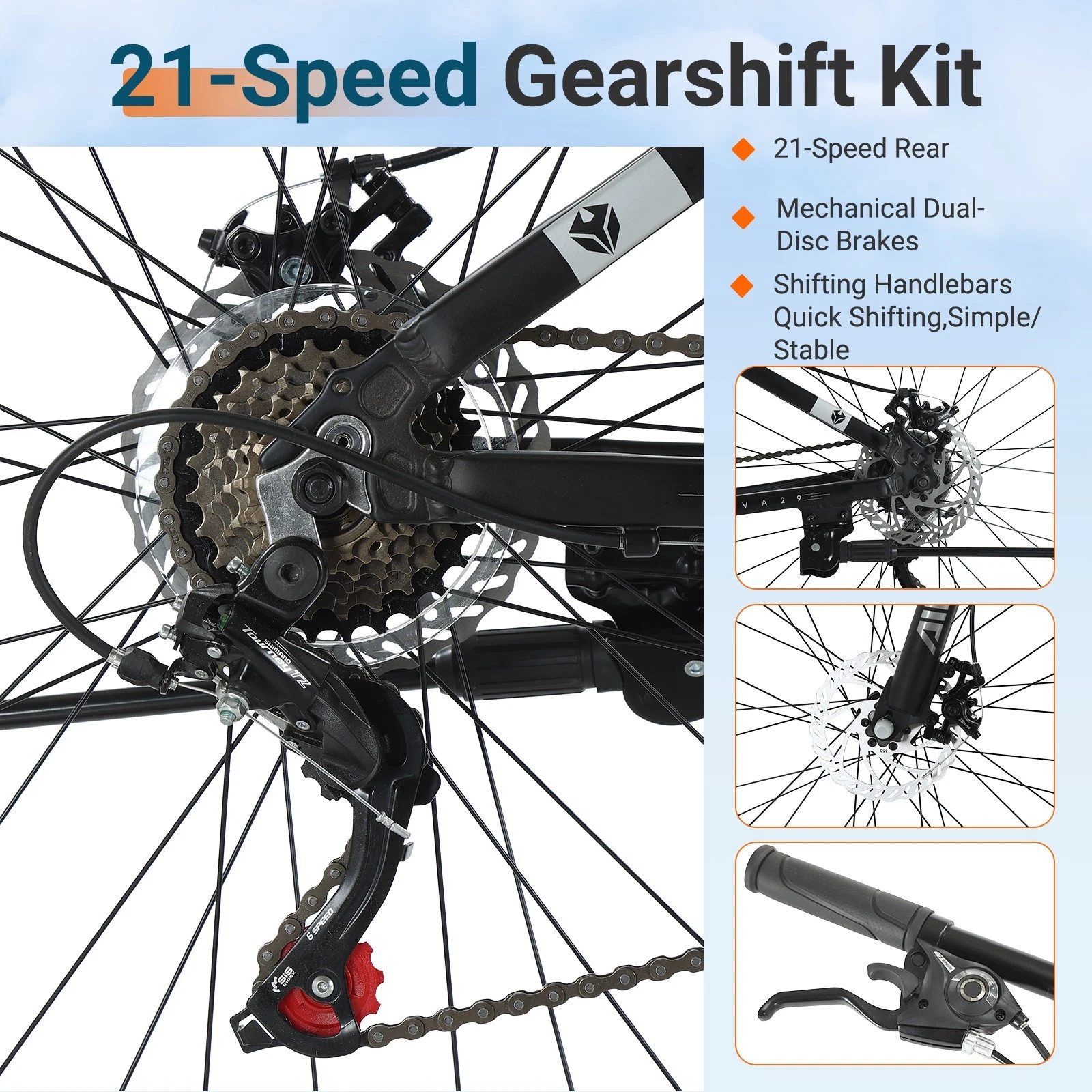 AIVA 29" Large Frame Mountain Bike 21 speed disc brakes Idea for Daily Travel - Picture 6 of 17