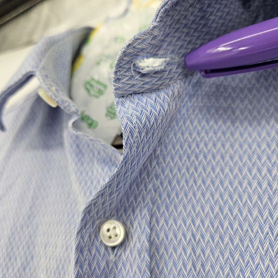 Camisa Ermenegildo Zegna Para Hombre 16 41 Abotonada Manga Larga Azul Puños Franceses Foto 3 de 4