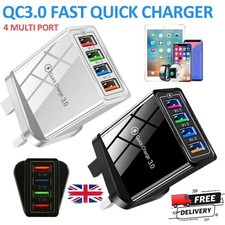 4 Multi-Port Fast Quick Charge USB Hub Mains Wall Charger UK Plug Adapter Phones