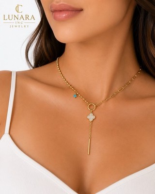 Lunara Inc Jewelry 18K Yellow Gold Adjustable Clover Charm Pendant Necklace