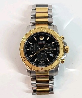 Movado Series 800 Black Dial 2 Tone Gold Steel Mens Swiss 42mm Watch 141191389