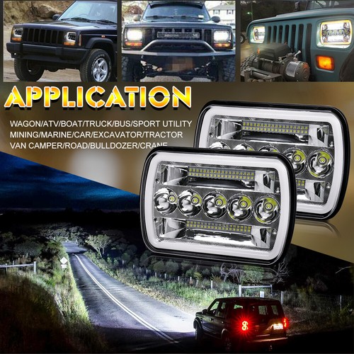 PAIR 7X6 5X7" Halo High Low Beam DRL LED Headlight Bulb Clear Sealed H4 HID - Foto 5 di 10