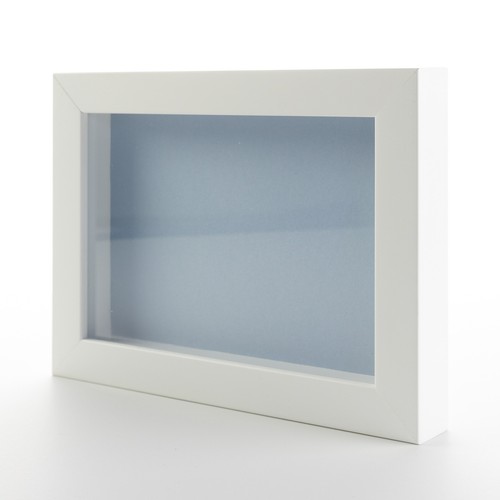 White 24x30 Wood Shadow Box With Blue Acid-Free Backing 11/16 Usable Depth